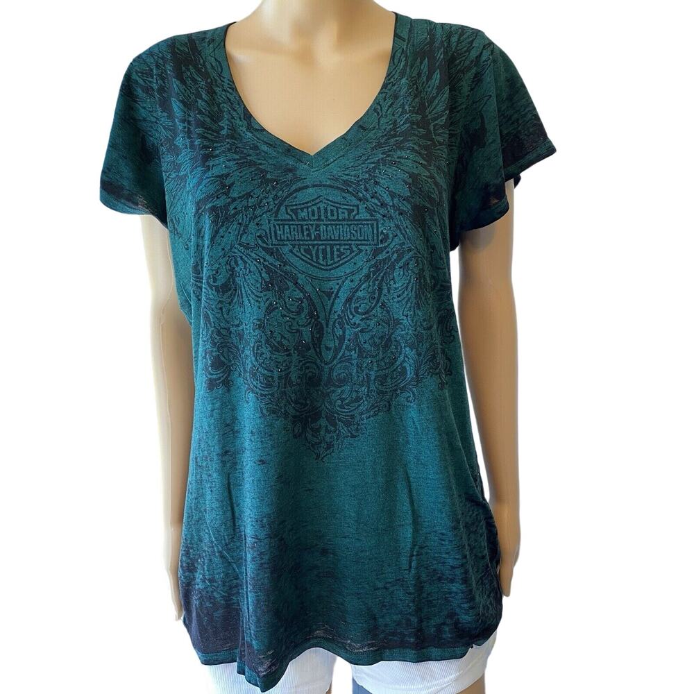 Harley-Davidson Women's Teal V-Neck Top